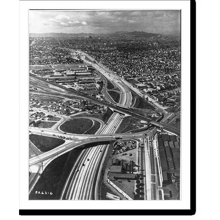 Historic Print, [Aerial view of the partially completed Hollywood-Santa Ana Freeway in California], 16" x 20"