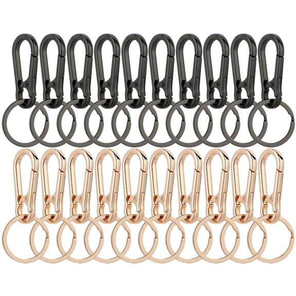 20 Pcs Two Tone Metal Key Ring Clips, Black Gold Heavy Duty Anti-Lost Spring Snap Keychain Holder Portable Organizer for Outdoor Daily Car Key Storage