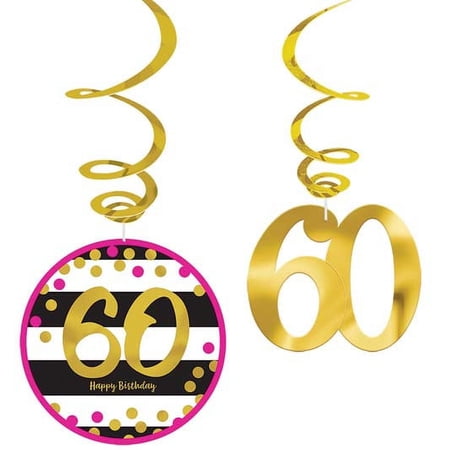 Over the Hill  Hot Pink and Gold  60th Birthday Hanging Swirl Decorations (12pc) price history on PriceWatchPro