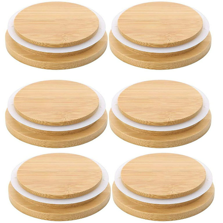 Jokapy 6 Pcs Bamboo Jar Lids with Straw Hole 70mm/86mm Wide Mouth