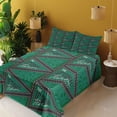 thumbnail image 2 of Ambesonne Emoji Fitted & Top Sheet Set with Shams, Modern Triangular Details, Jade Green and Charcoal Grey, 2 of 5