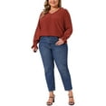 thumbnail image 2 of Agnes Orinda Women's Plus Size Tops V Neck Smocked Long Sleeve Button Decor Front Casual Chiffon Blouse Top 1X Burgundy, 2 of 7