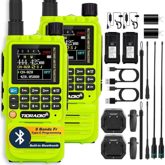 TIDRADIO TD-H3 GMRS Radios Handheld, APP/Web Bluetooth Programming, 8-Band Long Range Walkie Talkies Two Way Radios, AM, Freq Copy, DTMF, NOAA, 2500mAh, 15.15'' Antenna - 2 Pack Greeen