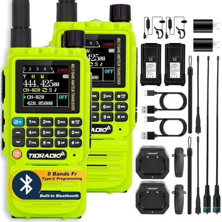 TIDRADIO TD-H3 GMRS Radios Handheld, APP/Web Bluetooth Programming, 8-Band Long Range Walkie Talkies Two Way Radios, AM, Freq Copy, DTMF, NOAA, 2500mAh, 15.15'' Antenna - 2 Pack Greeen
