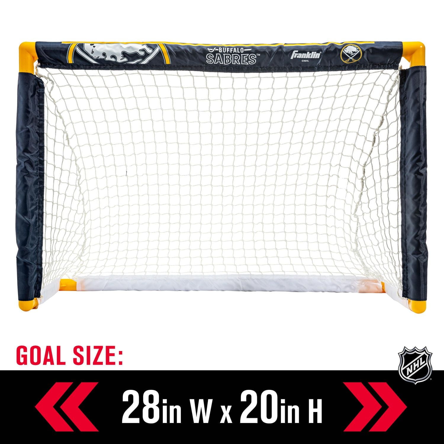 Franklin Sports Ensemble de mini hockey Sabres de la NHL – But de hockey intérieur pour enfants, ballon, 2 mini bâtons de hockey