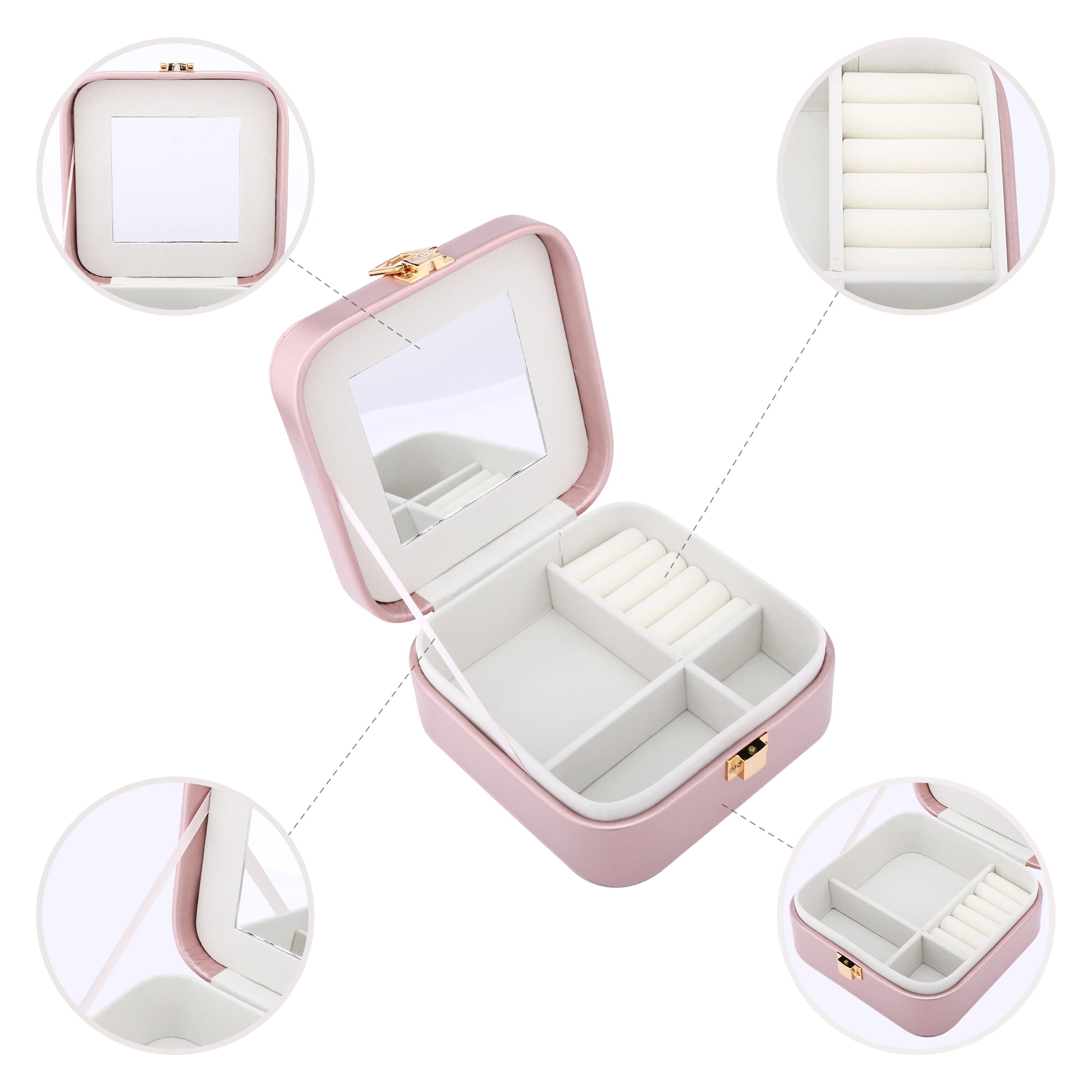 Unique Bargains PU Leather Jewelry Box Jewelry Organizer with Mirror Pearl Purple