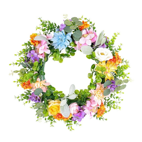 Tkrady Spring Wreaths for Front Door, 18" Artificial Rose Peony Flower Wreath Spring Summer Door Wreath with Silk Flowers and Green Leaves for Wall Window Wedding Party Home Decor (Multi-color)