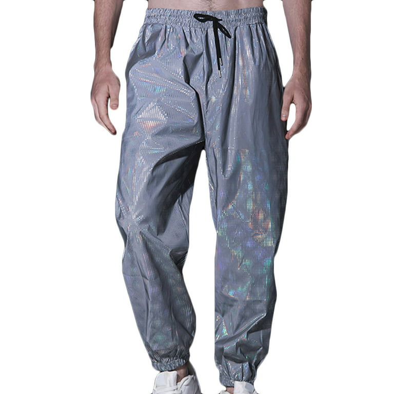 Men Reflective Pants Night Running Jogger Sweatpants Hip Hop Trousers