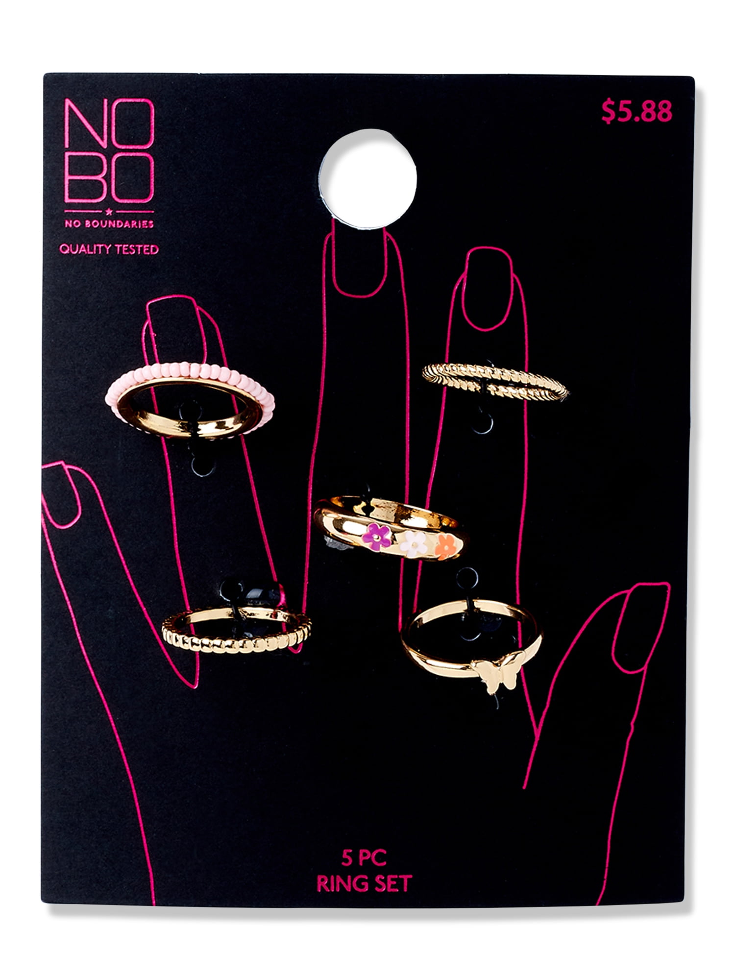 No Boundaries Flower and Butterfly Ring Set, 5-Piece