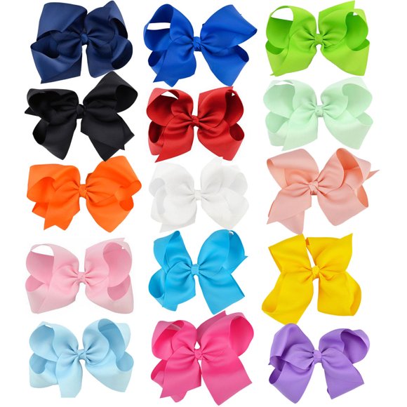 6'' Big Bows Hair Clips Cute Lovely Ribbon Bow Clip Hair Bow Set Multicolor Hair Accessories for Baby Girls Kids Child Teens, 15Pcs