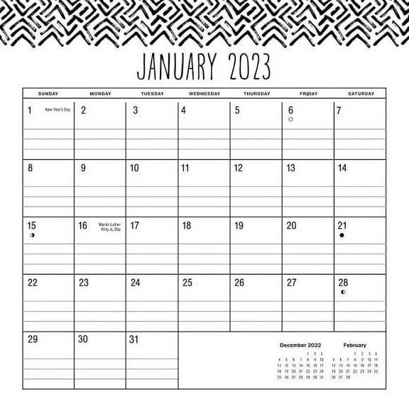 2023- 12 Month Calendar-Black and White Spiral Lines Border-12x12 Spiral bound -by Pen + Gear