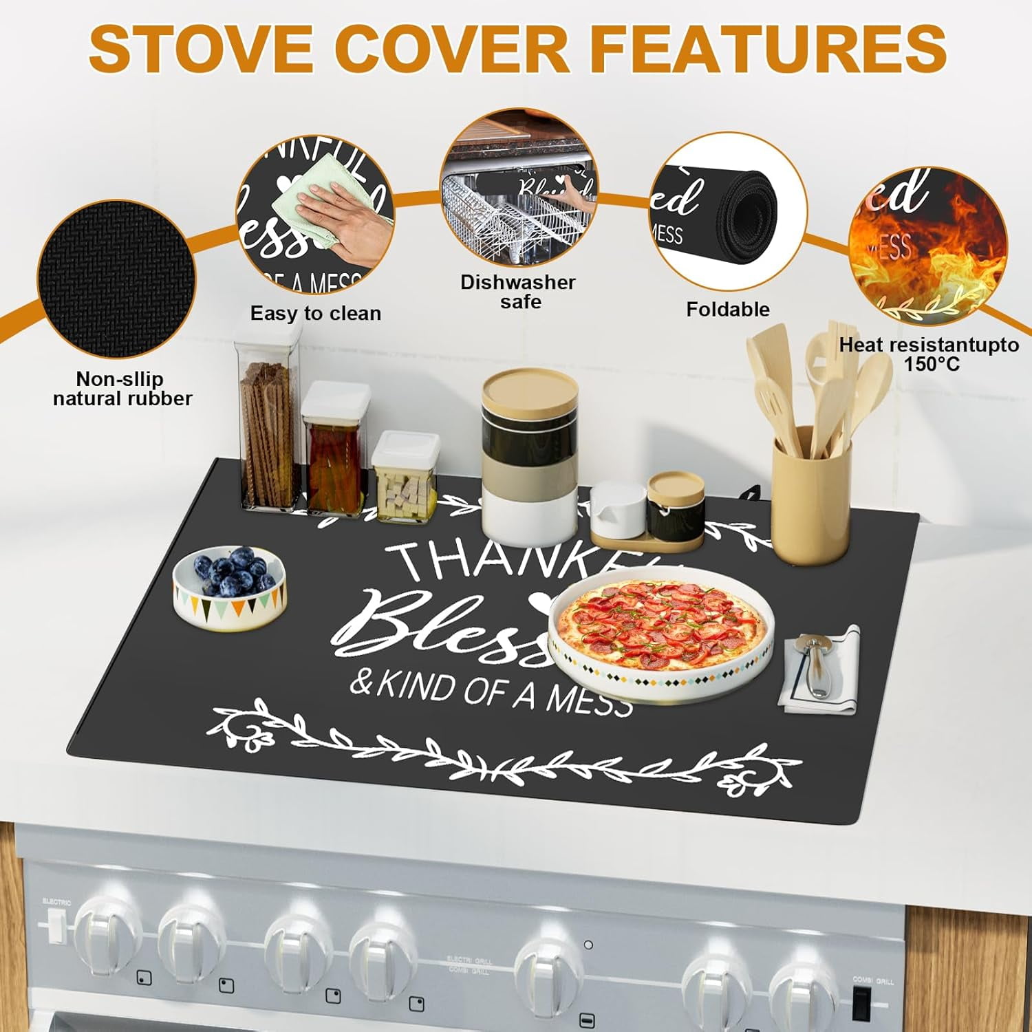 Stove Top Cover for Electric Stove (28.5"x20.5") - Ceramic Glass Cooktop Protector, Heat Resistant Range Cover, Flat RV Stovetop Protector, Multipurpose Dish Drying Mat for Kitchen