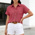 thumbnail image 2 of MYAOYI Womens Tops Gingham Checkered Short Sleeve Shirts, Button Down with Pockets, 2 of 7