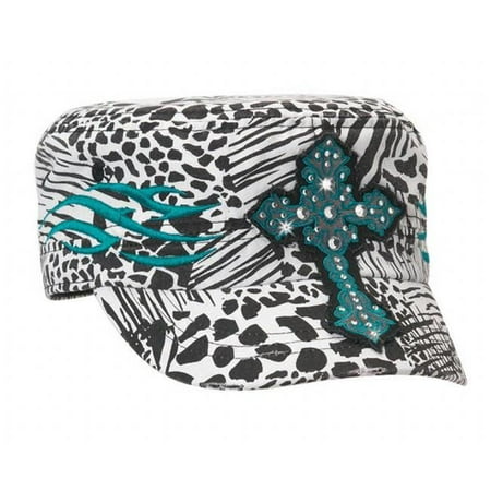- Blazin Roxx Ladies Military Cap Zebra Cross - Turquoise
