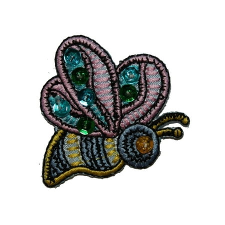 Bee Craft - ID 3592 Sequin Flying Bumble Bee Patch Insect Craft Embroidered Iron On Applique