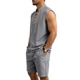 thumbnail image 5 of QSAWXQZ Men's Linen 2PC Lounge Set Stand Collar V Neck Sleeveless Loose Top Elastic Waist Shorts with Pocket Beach Outfit Casual for Summer M, 5 of 9