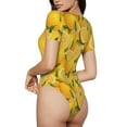 thumbnail image 3 of KLL Women 's Crew Neck Bodysuit Jumpsuits Yellow Limes Print Short onesies Stretch T Shirts, 3 of 7