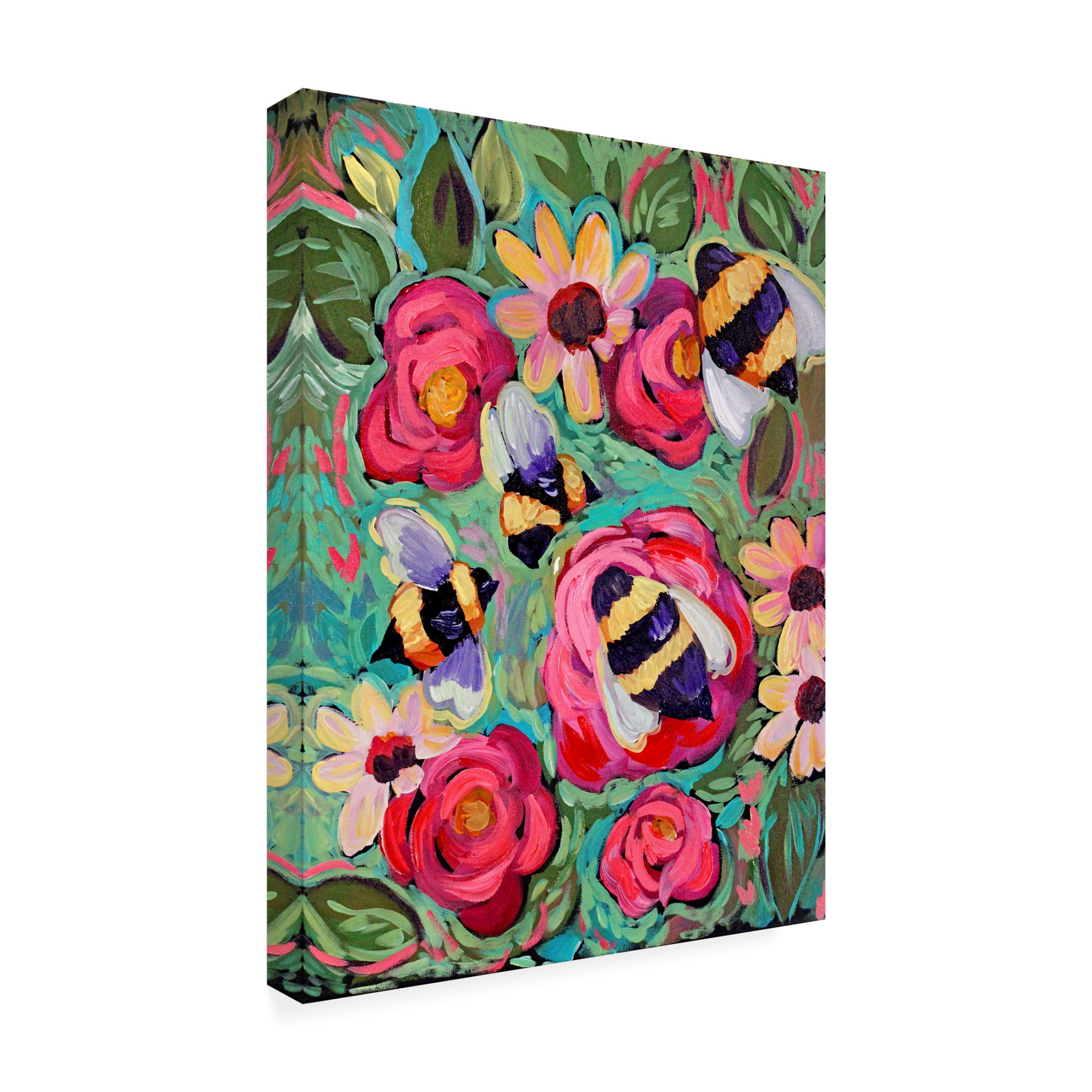 Canvas Wall Art - Natasha Wescoat 'Bees In The Garden' Wall Art for Living Room, Bedroom, or Office Décor by Trademark Fine Art - 18 x 24 Inches