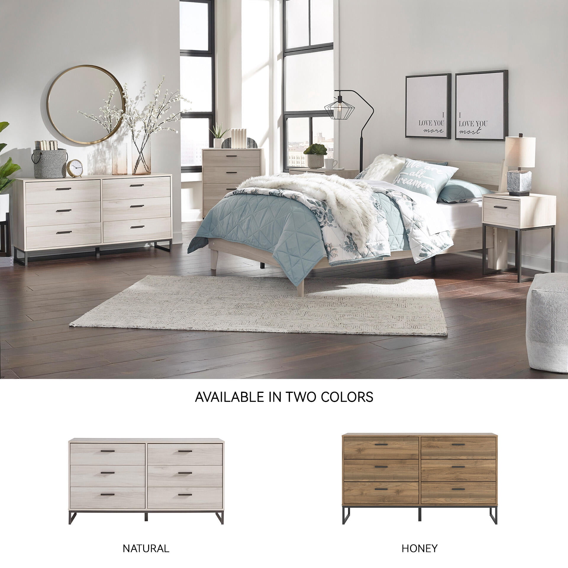 Signature Design by Ashley Socalle Six Drawer Dresser, Light Natural Brown, Modern Oak Grain, Pewter-Tone Pulls