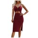thumbnail image 1 of Vestido de mujer a la moda de vacaciones de verano de color sólido con cuello en V sin mangas ahueca hacia fuera el vestido ajustado Pompotops  ghjkhdj7330, 1 of 7