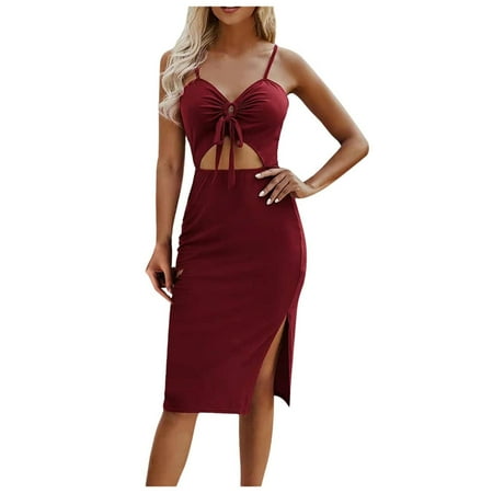 

Maxi Dress for Women Womens Dresses Womens Fashion Holiday Summer Plain Color V Neck Sleeveless Hollow Out Slim Fit Slip Dress Savings Clearance Deals Summer Dresses Girls Dresses Red L