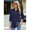 thumbnail image 6 of Womens Long Sleeve Button Down Shirts Oversized Collared Drop Shoulder Work Tops Textured Loose Blouse Navy Blue XXL, 6 of 8