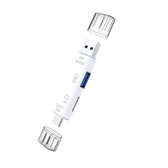 5 in 1 USB 2.0 Type C/USB /-USB/TF/SD Memory Card Reader OTG Card Reader Adapter Mobile ,White