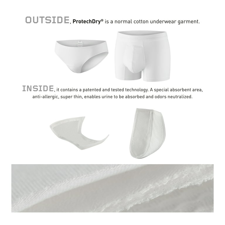 PROTECHDRY - Washable & Reusable Urinary Incontinence Cotton Brief  Underwear for Men (approx 3,5 leg), Built In Absorbent Area (non  removable), White, XX-Large, (5-Pack / Buy 4 Get 1 Free) 