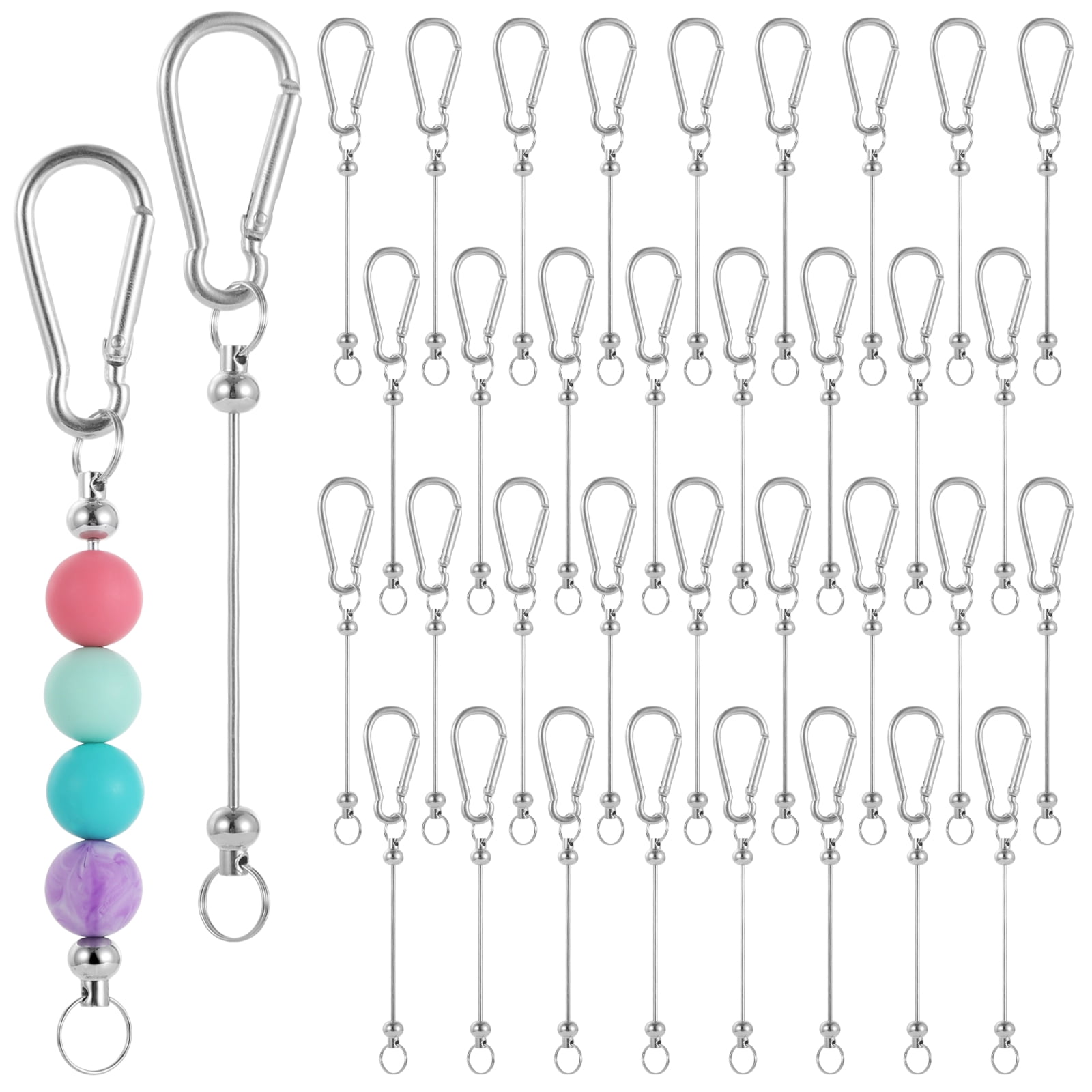 50 Pcs D-Ring Keychain Hooks, Beadable Carabiner Clips for DIY Beaded Keychains, Water Bottle Loops, Backpack, Dog Tag Chains, Outdoor Gear Accessories