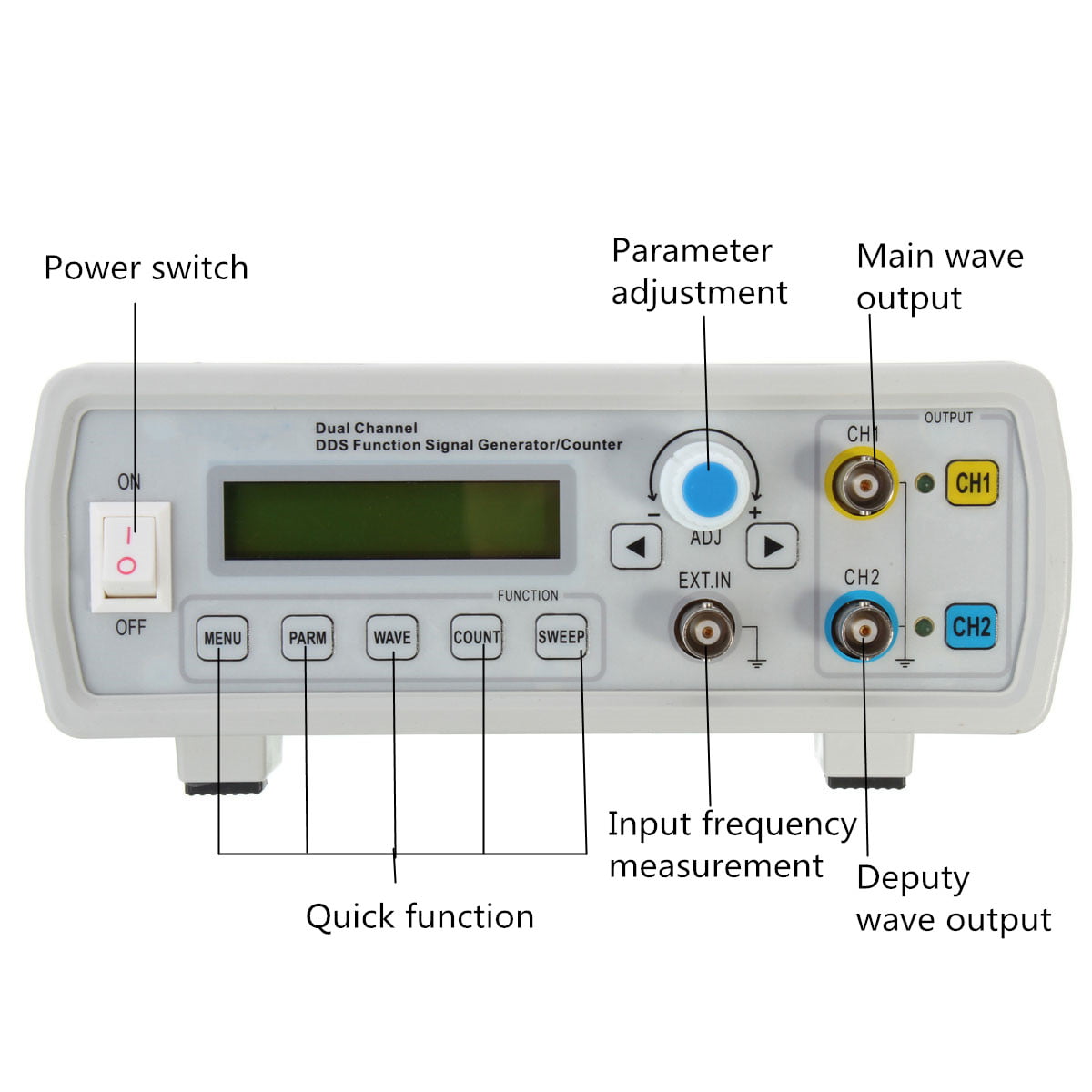 Counter 2MHz Dual Channel DDS Function Signal Generator Sine/Square Wave Sweep 