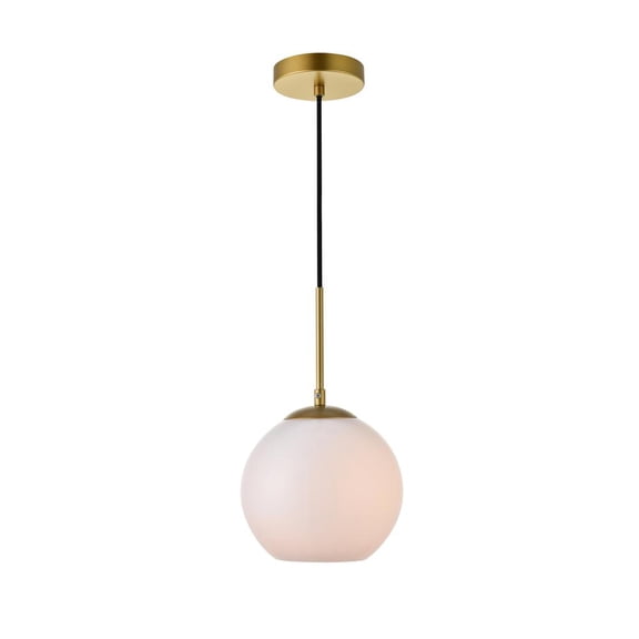 Living District Baxter 1-Light Metal Pendant in Brass and Frosted White Finish