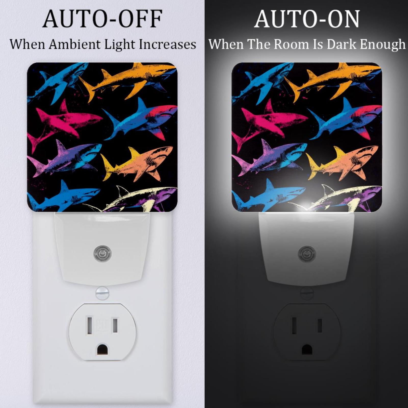 PhooArto Vintage Sharks Silhouette Plug in LED Night Light Auto Sensor Dusk to Dawn Decorative Night for Bedroom, Bathroom, Kitchen, Hallway, Stairs, Baby's Room, Energy Saving