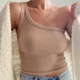 thumbnail image 2 of Women Summer Tops Women's Solid Color Short Bustier One Shoulder Camisole Tank Top T Shirt Stylish Casual Crop Top Spotted Cropped Workout Wide Straps Deep V Neck Women Camisole with Khaki 3XL, 2 of 4