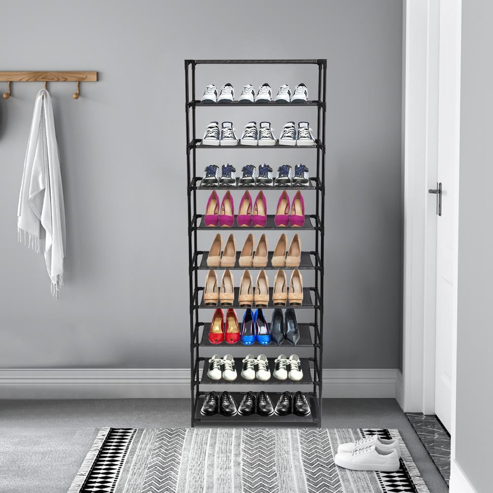 Ktaxon 6/8/10 Tiers Compact Shoe Rack Shoe Shelf 30 Pairs Closet Storage Organizer Space Saving for Entryway Bedroom Dorm, Black