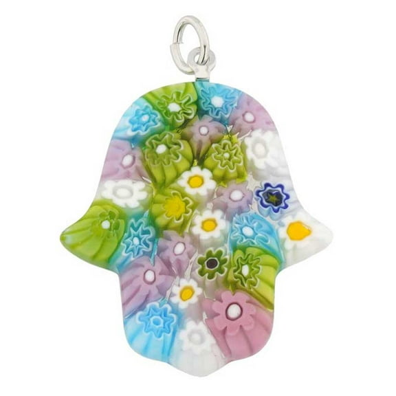 GlassOfVenice Murano Glass Millefiori Hamsa Pendant - Pastels