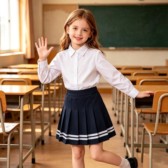 NinXxx Casual School Style Pleated Skirt Lightweight Play Wear Navy 110