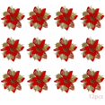 thumbnail image 1 of 12 flores de Navidad simuladas, estrella de Navidad, flor de Navidad, decoración de árbol de Navidad, flores artificiales de Navidad (rojo dorado), 1 of 5