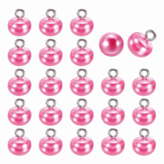 24pcs 16L Round Faux Pearl Buttons 10mm 3/8" Half Ball Dome Metal Shank Sewing Buttons Replacement DIY Small Button for Clothing Bridal Wedding Dress DIY Crafts, Rose Red