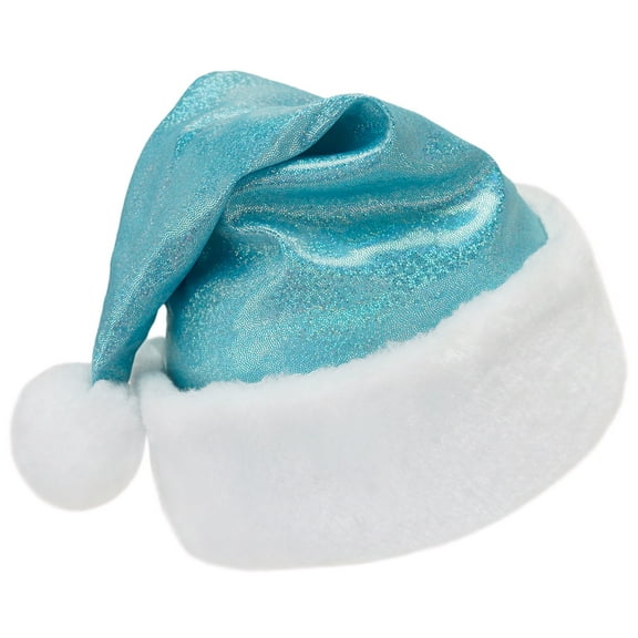 SeasonsTrading Sparkly Light Blue Santa Hat - Adult Holiday Christmas Costume Party Hat