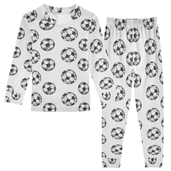 joogoo Soccer Balls Football Pattern 2 Piece Long Sleeve Tee and Pants Cotton Pajama Set 5Y
