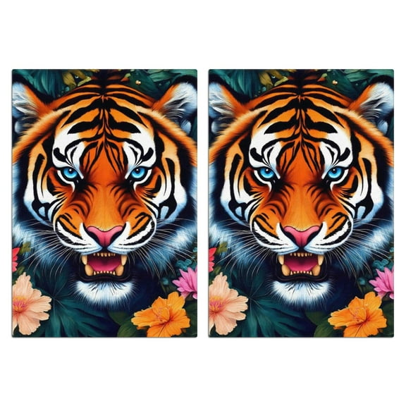 2 Pcs Funny Kitchen Towels,Tiger and Flowers Microfiber Dish Towels,Kitchen Tea Towels,Kitchen Towel Set (18" X 26")