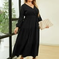 thumbnail image 3 of Women Plus Size V Neck Wrap Maxi Dress High Waist Ruffle Summer Casual Dress with Belt Long Sleeve, 3 of 5