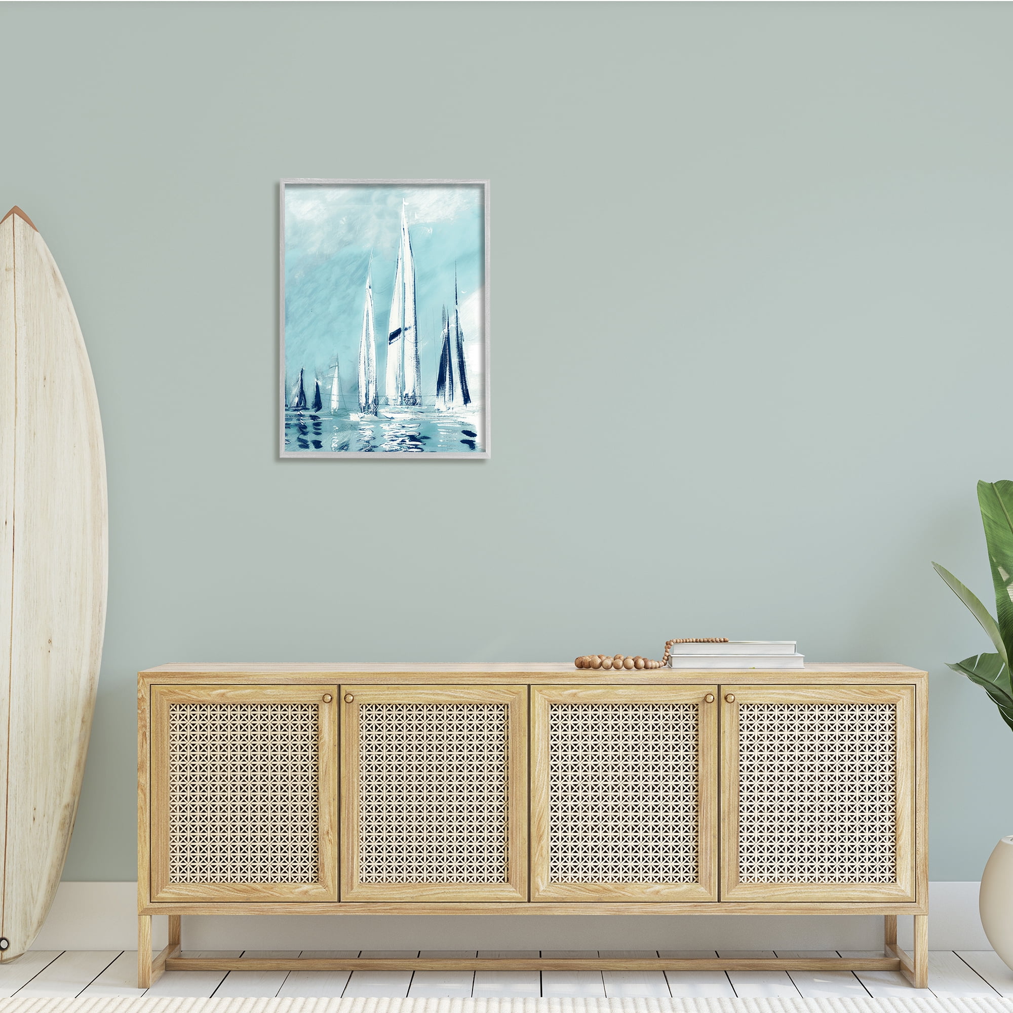 Stupell Indtries Abstract Nautical Row of Sail Boats Fluid Blue,24 x 30,Design by Dan Meneely