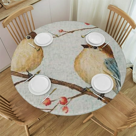 

Patifu Birds Branch Detailed Round Tablecloth Stain-Resistant Washable for Indoor Outdoor Restaurants Weddings Parties Home Kitchen Holiday Dinner 54 -58