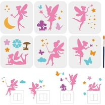 6pcs Fairy Stencils Little Fairy Drawing Painting Stencils Dreamy Mushroom Butterfly Moon Star Flower Template 6×6inch with Paint Brush Wall Art DIY Home Decor diy