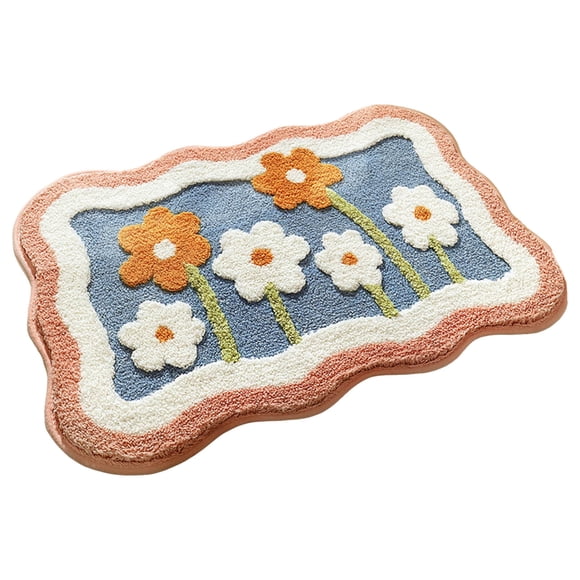 Carpet Bath Mat Quick Drying Absorbent - Entryway Flower Pattern 40x60cm Easy Washable Soft Fabric Rug for Room Bath Kitchen and Hallway