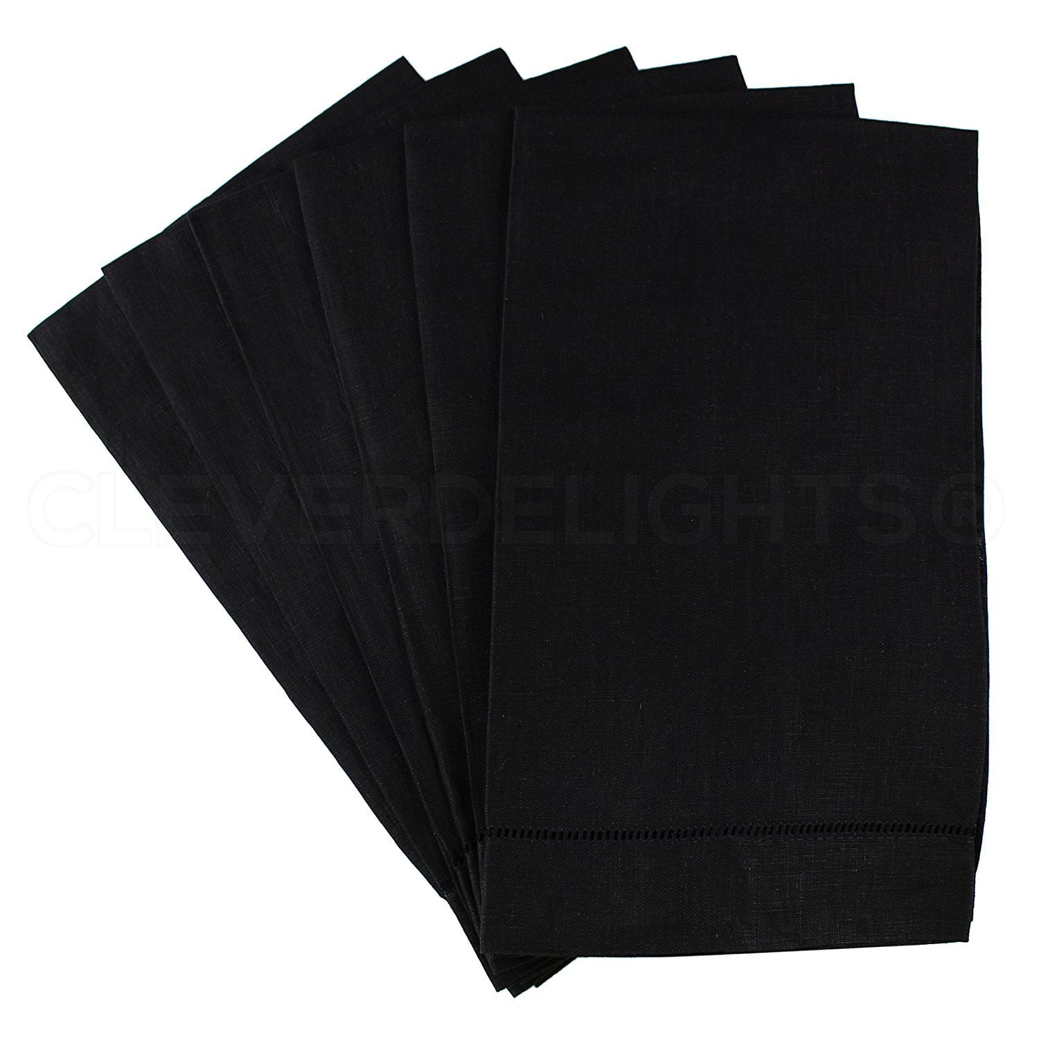 6 Pack - CleverDelights Black Hemstitched Hand Towels - 14" x 22" - 45/ ...