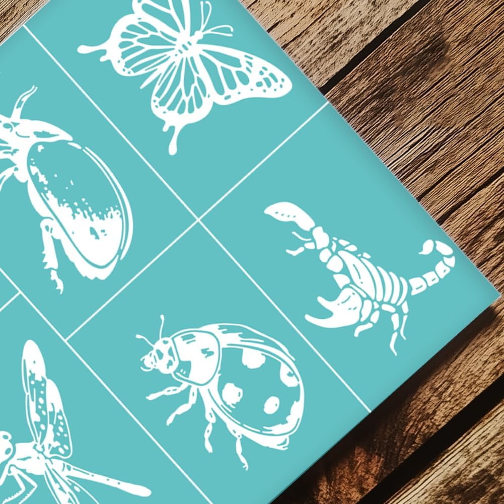 GOMAKERER 2 Plantillas De Serigrafía Autoadhesivas – Insectos (Mariposa, Mariquita, Abeja, Mantis) – Reutilizables