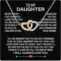To My Daughter Necklace from Mom with Message Card and Box, Birthday Gift for Daughter, Interlocking Heart Necklace For Daughter From Mother or Father