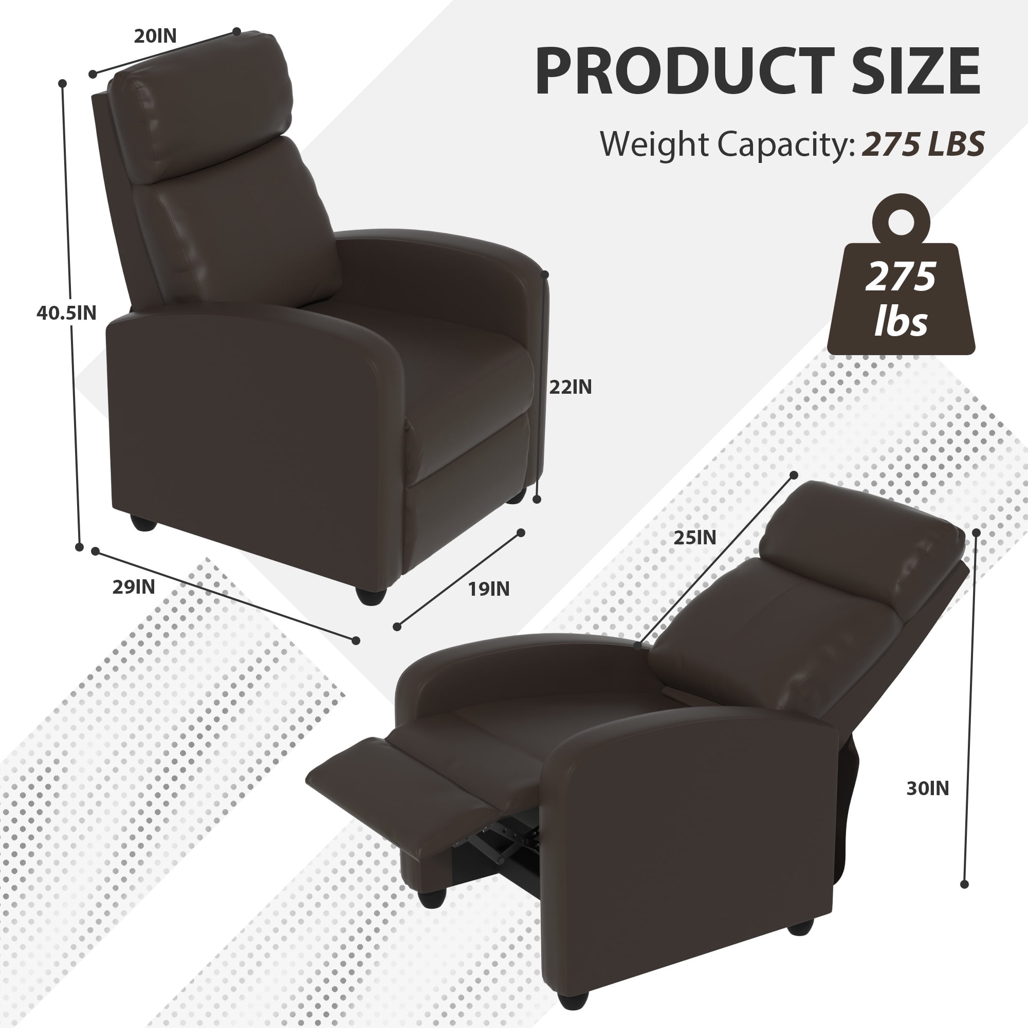 YRLLENSDAN PU Leather Massage Living Room Power Recliner with Footrest, Brown
